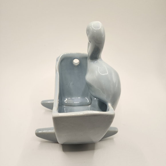 Vintage Haeger Pottery Blue Stork Rocking. Radle Planter - Picture 2 of 9